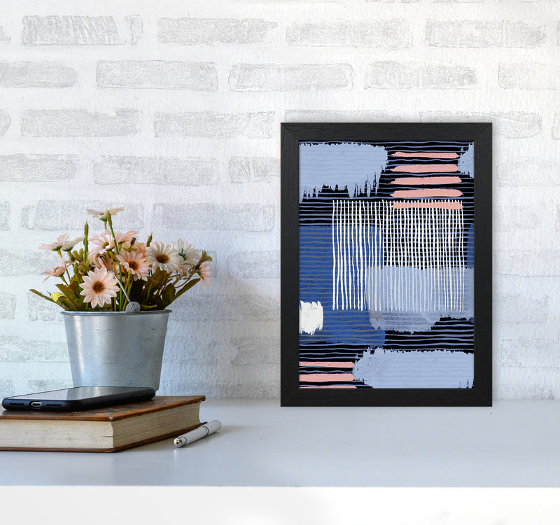 Abstract Striped Geo Blue Abstract Art Print by Ninola Design A4 White Frame