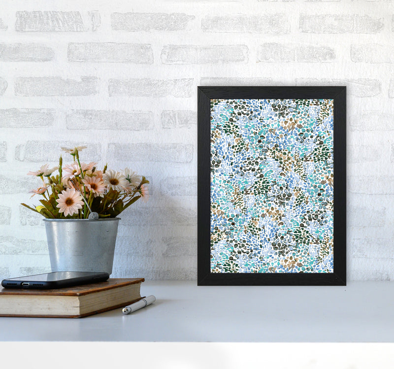 Speckled Watercolor Blue Abstract Art Print by Ninola Design A4 White Frame
