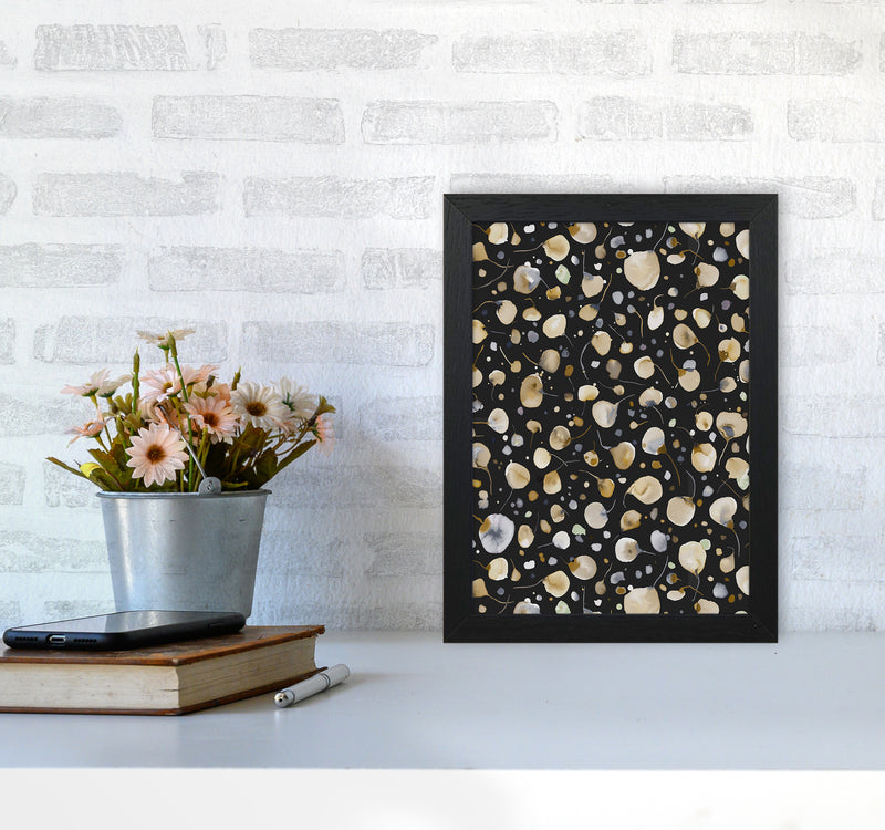 Flying Seeds Gold Silver Abstract Art Print by Ninola Design A4 White Frame