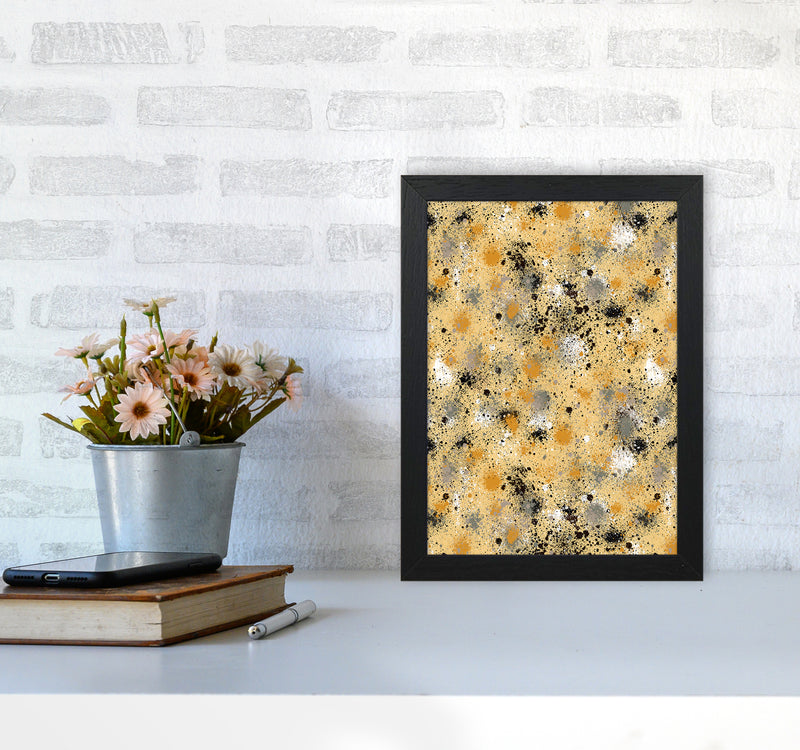 Ink Dust Splatter Yellow Abstract Art Print by Ninola Design A4 White Frame