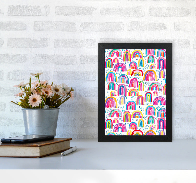 Cute Watercolor Rainbows Abstract Art Print by Ninola Design A4 White Frame