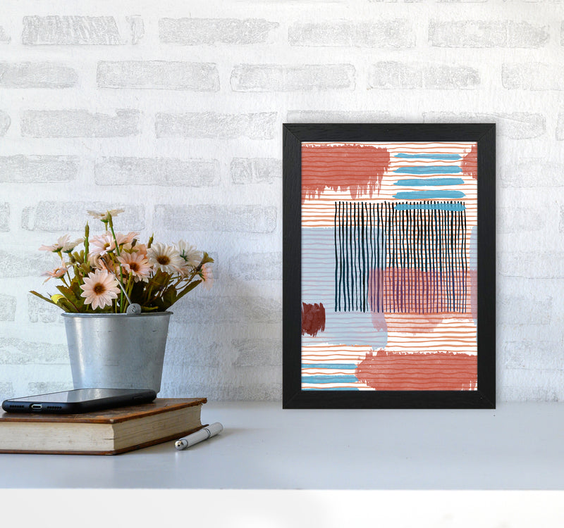 Abstract Striped Geo Red Abstract Art Print by Ninola Design A4 White Frame