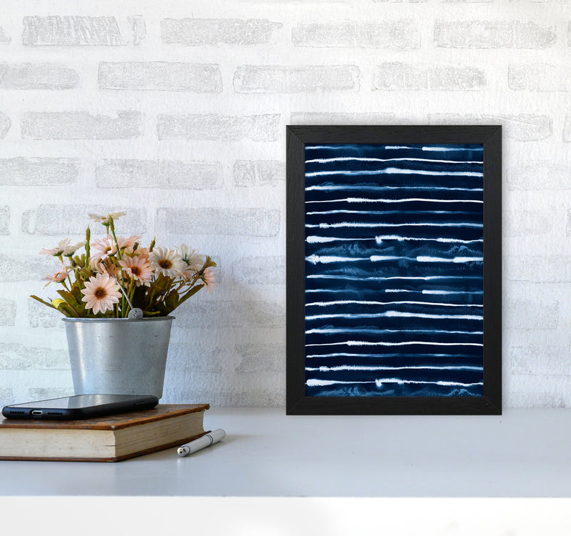 Electric Ink Lines Navy Abstract Art Print by Ninola Design A4 White Frame
