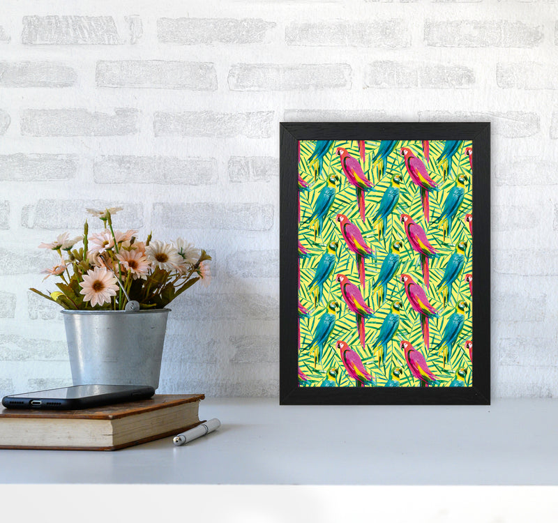 Tropical Parrots Palms Abstract Art Print by Ninola Design A4 White Frame