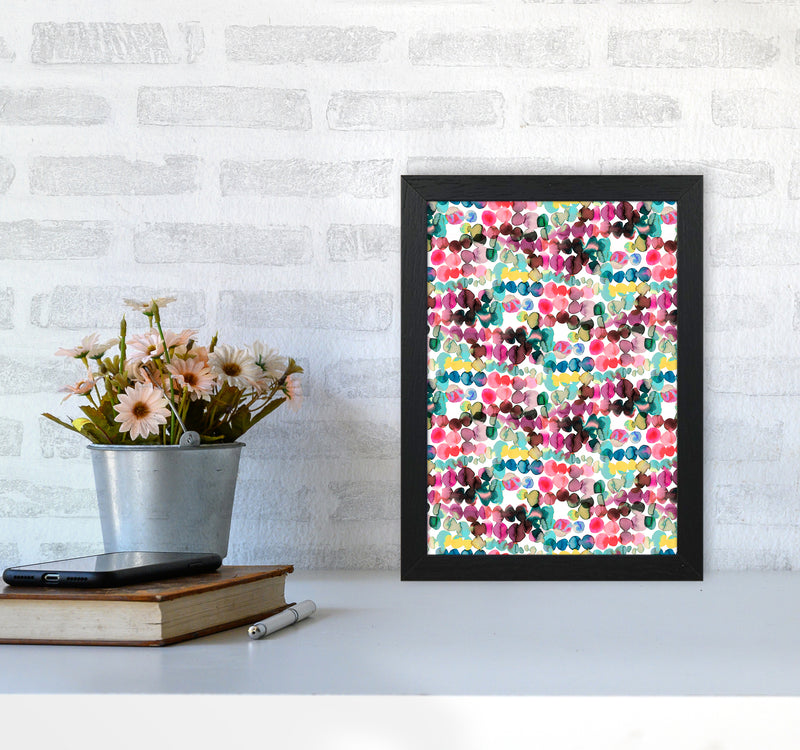 Ink Bleeding Dots Pink Abstract Art Print by Ninola Design A4 White Frame