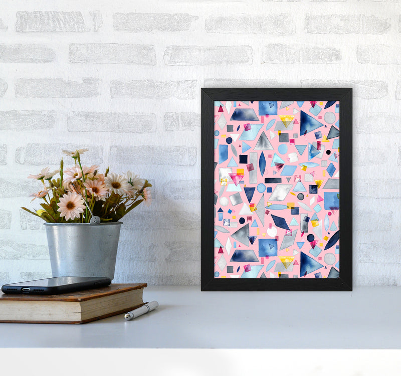 Geometric Pieces Pink Abstract Art Print by Ninola Design A4 White Frame