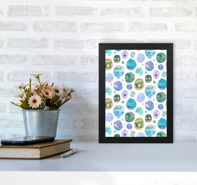 Big Watery Dots Blue Abstract Art Print by Ninola Design A4 White Frame