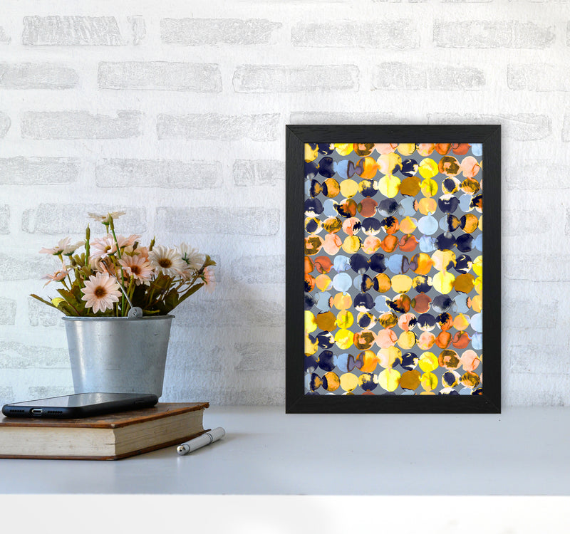 Ink Dots Blue Yellow Abstract Art Print by Ninola Design A4 White Frame