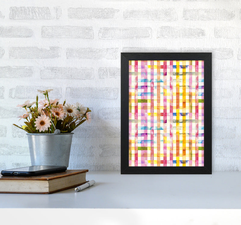 Gingham Vichy Yellow Abstract Art Print by Ninola Design A4 White Frame