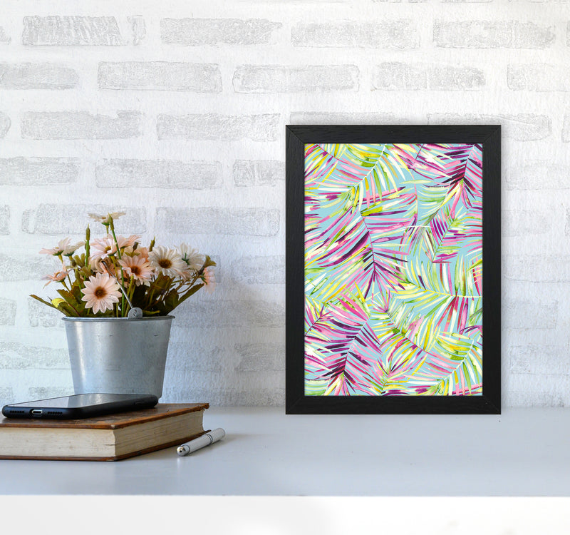 Tropical Palms Blue Abstract Art Print by Ninola Design A4 White Frame