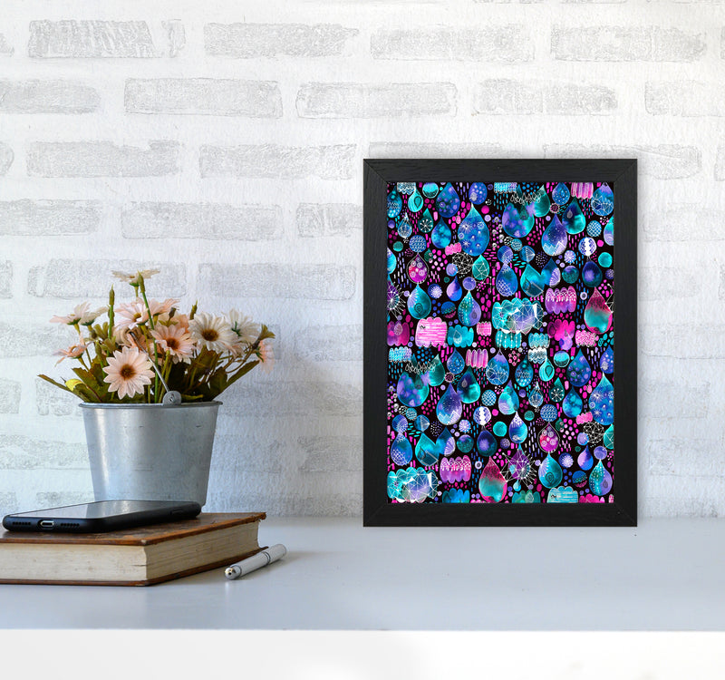 Rain Stitches Neon Abstract Art Print by Ninola Design A4 White Frame