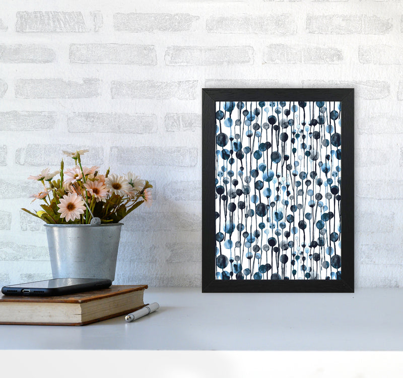 Dripping Dots Navy Abstract Art Print by Ninola Design A4 White Frame