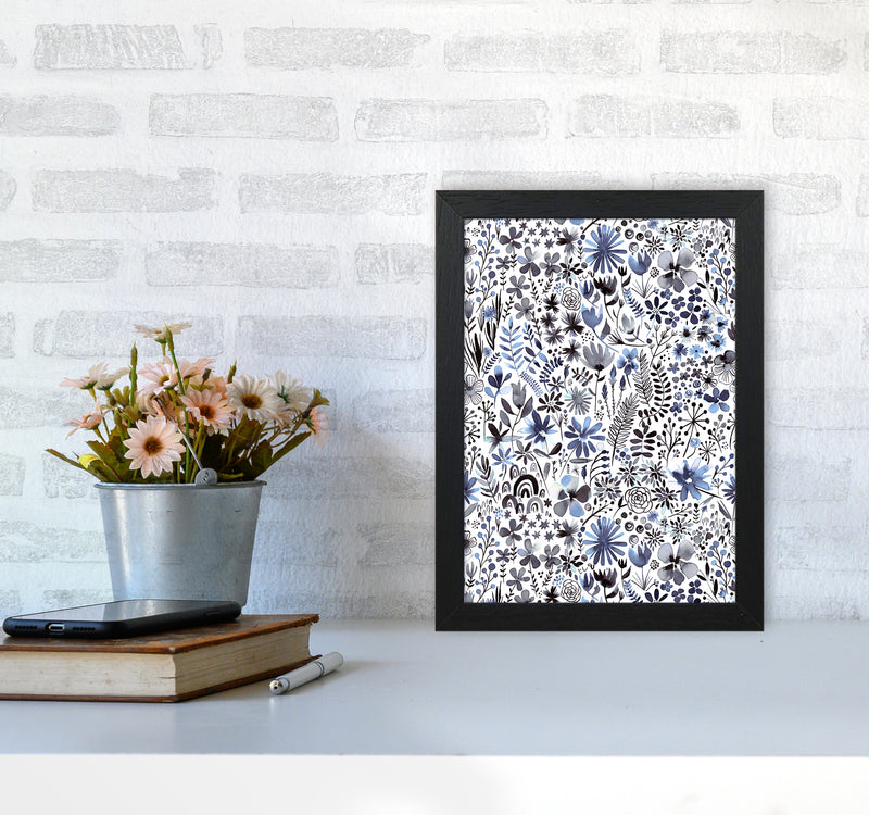 Winter Ink Flowers Abstract Art Print by Ninola Design A4 White Frame
