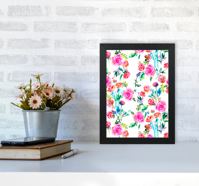 Roses Bouquet Pink Abstract Art Print by Ninola Design A4 White Frame
