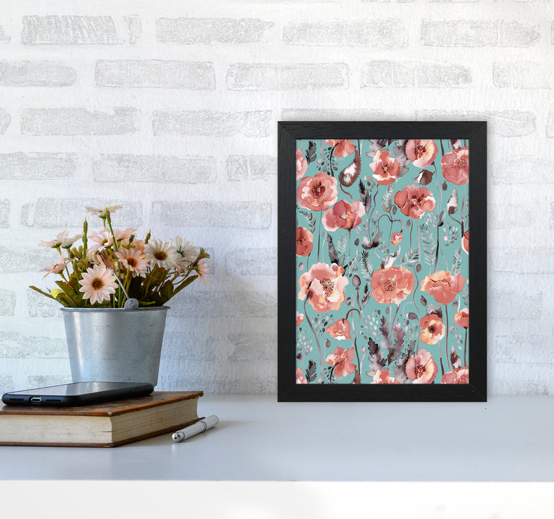 Poppies Red Green Abstract Art Print by Ninola Design A4 White Frame