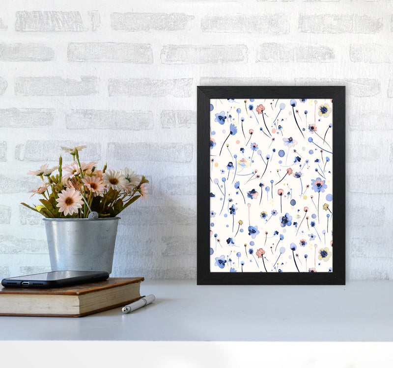 Blue Soft Flowers Abstract Art Print by Ninola Design A4 White Frame