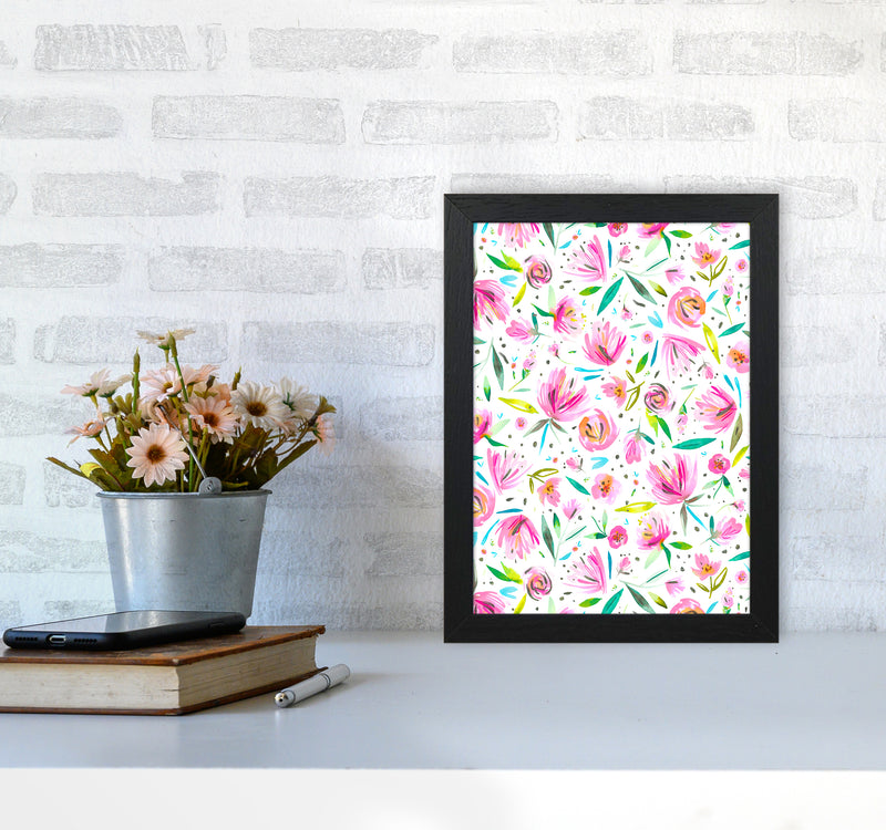 Peonies Pink Abstract Art Print by Ninola Design A4 White Frame