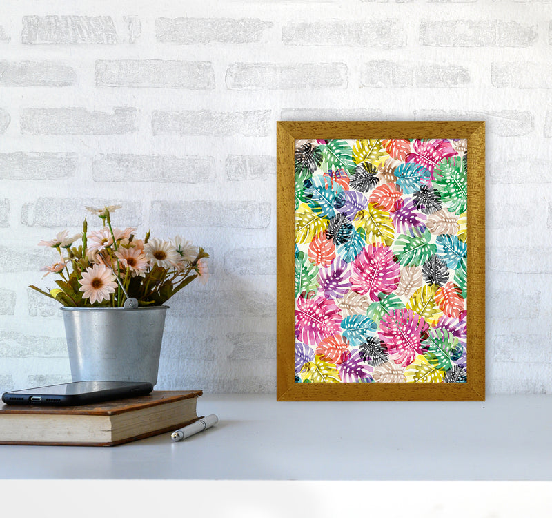 Tropical Monstera Leaves Multicolored Abstract Art Print by Ninola Design A4 Print Only