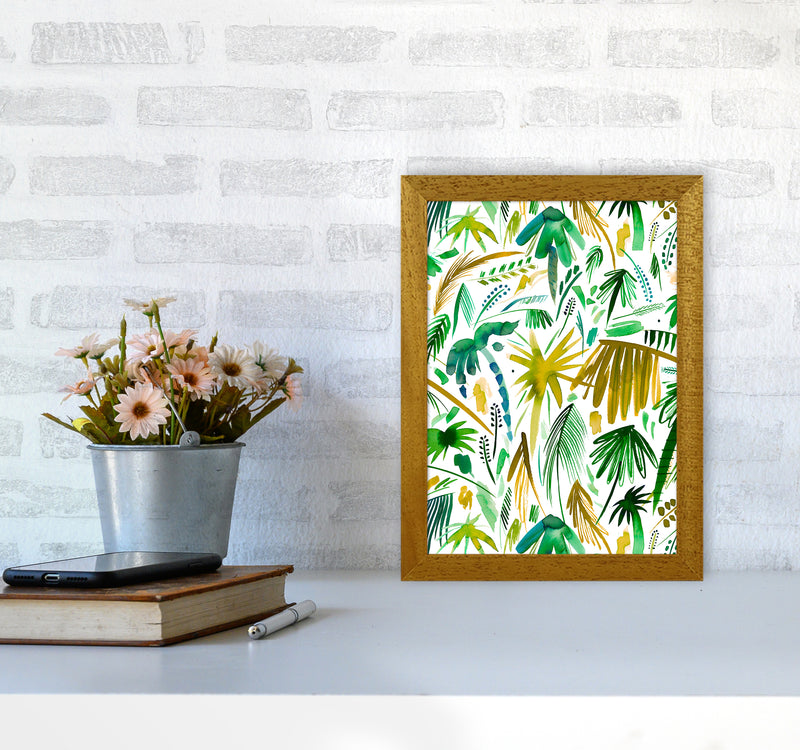 Brushstrokes Tropical Palms Green Abstract Art Print by Ninola Design A4 Print Only