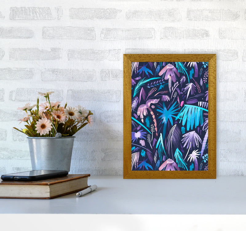 Brushstrokes Tropical Palms Navy Abstract Art Print by Ninola Design A4 Print Only