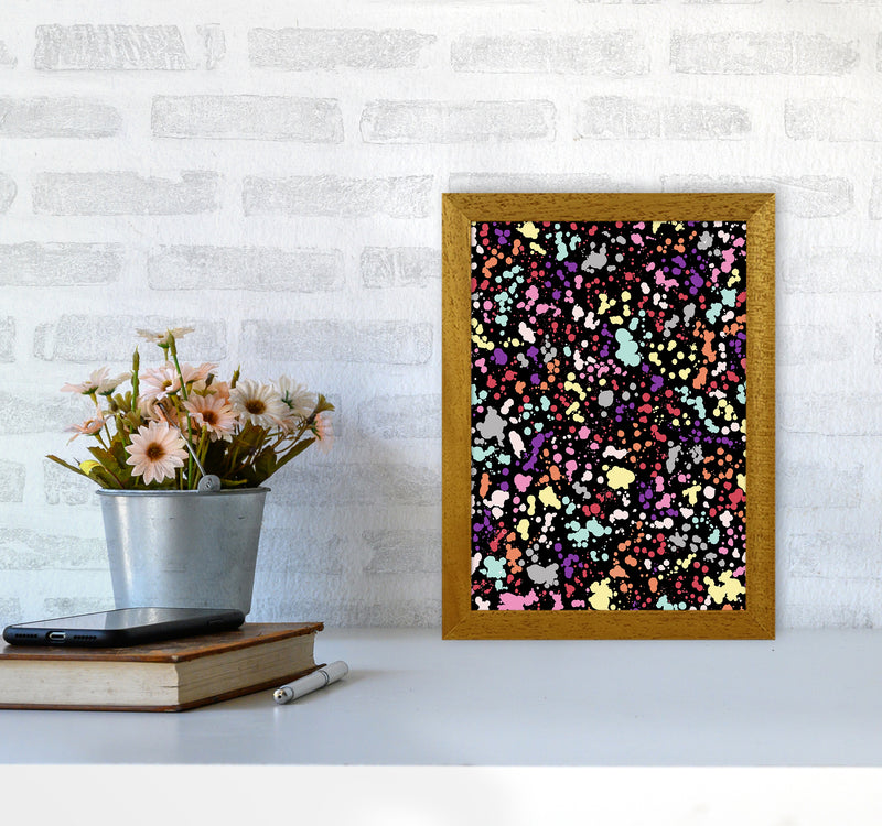 Splatter Dots Multicolored Black Abstract Art Print by Ninola Design A4 Print Only