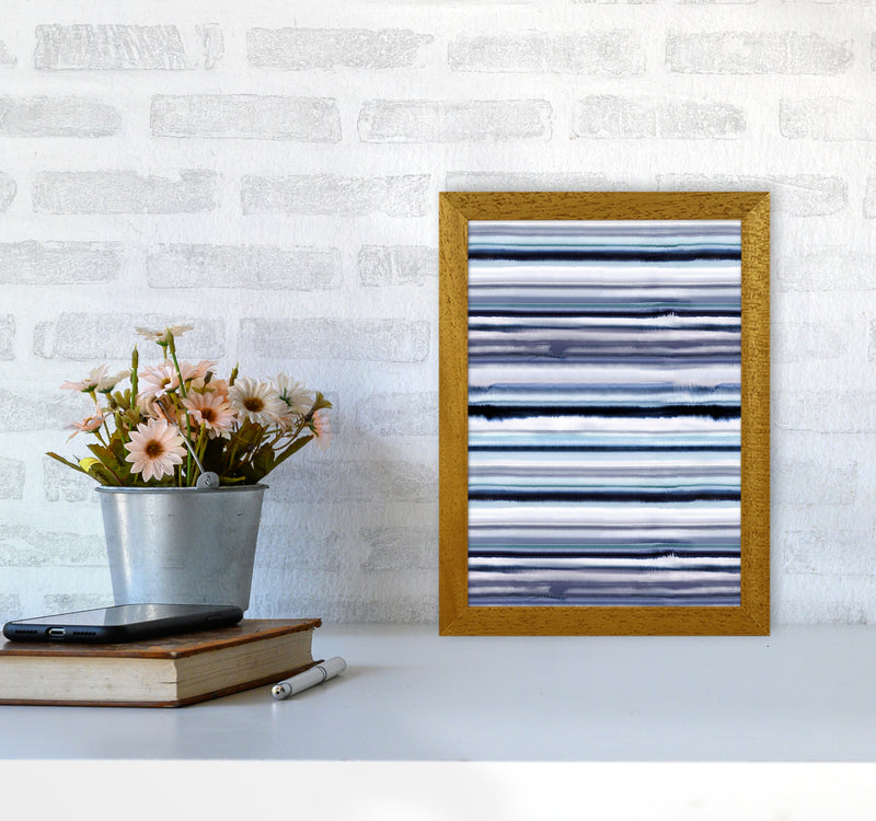 Degrade Stripes Watercolor Navy Abstract Art Print by Ninola Design A4 Print Only