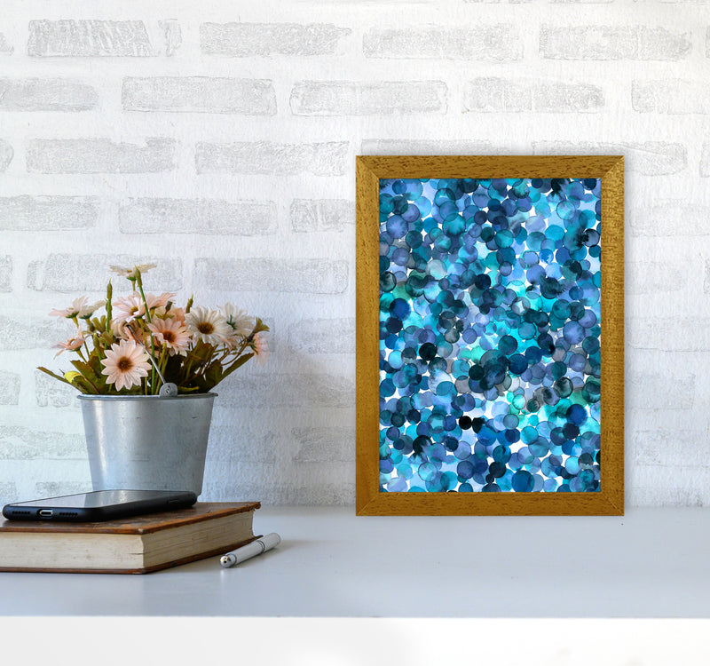 Overlapped Watercolor Dots Blue Abstract Art Print by Ninola Design A4 Print Only