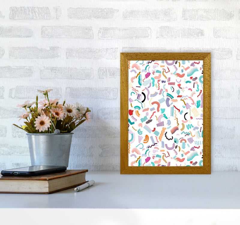 Curly and Zigzag Stripes White Abstract Art Print by Ninola Design A4 Print Only