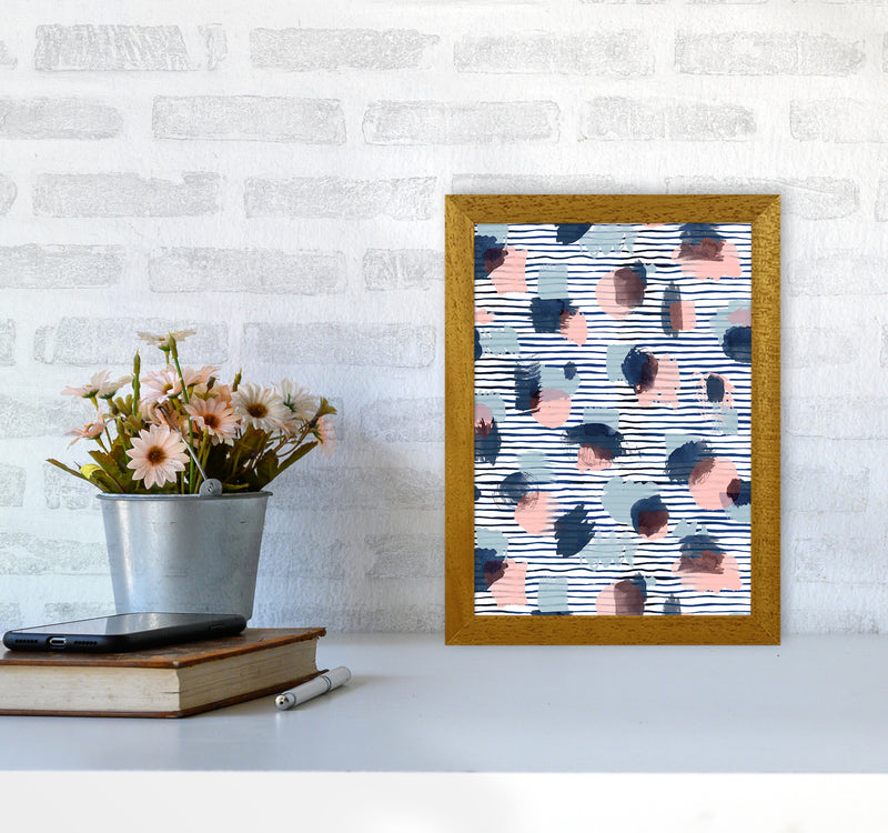Watercolor Stains Stripes Navy Abstract Art Print by Ninola Design A4 Print Only