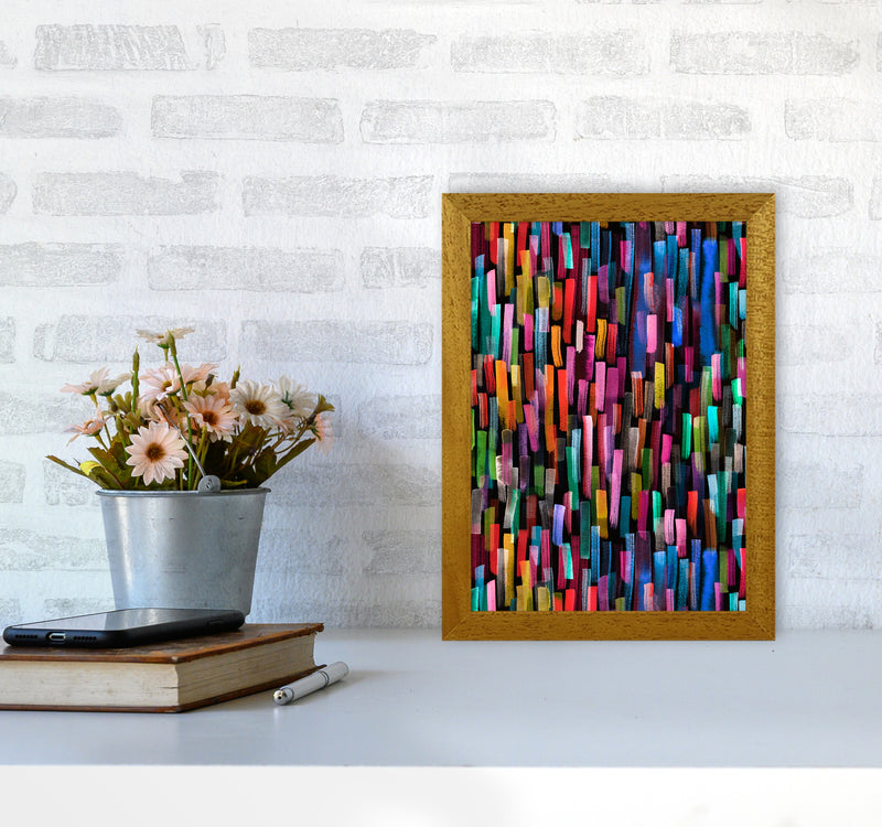 Colorful Brushstrokes Black Abstract Art Print by Ninola Design A4 Print Only