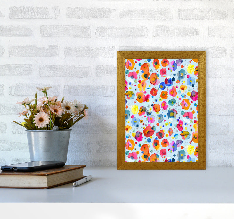Bohemian Naive Flowers Blue Abstract Art Print by Ninola Design A4 Print Only