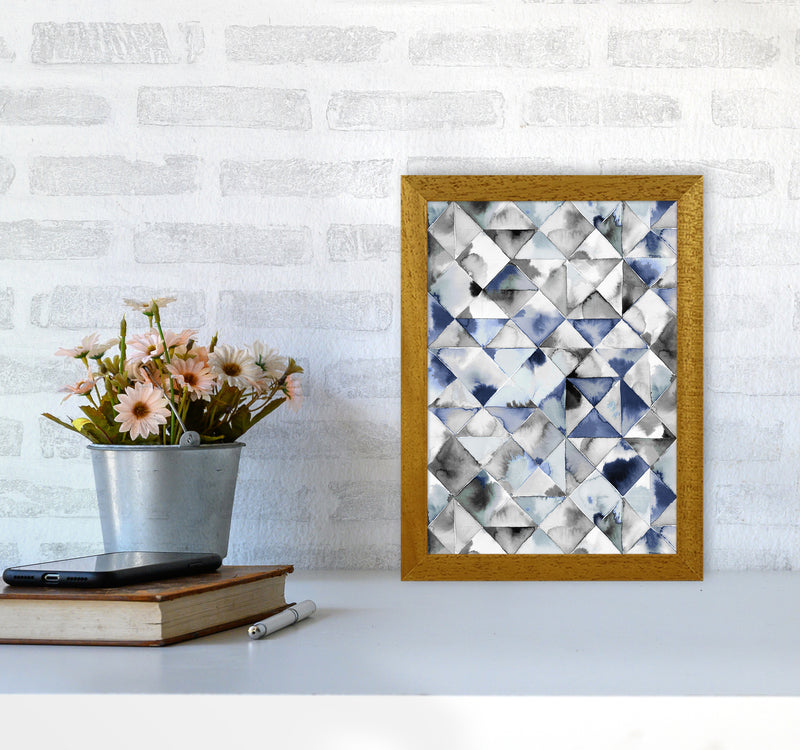 Moody Triangles Cold Blue Abstract Art Print by Ninola Design A4 Print Only