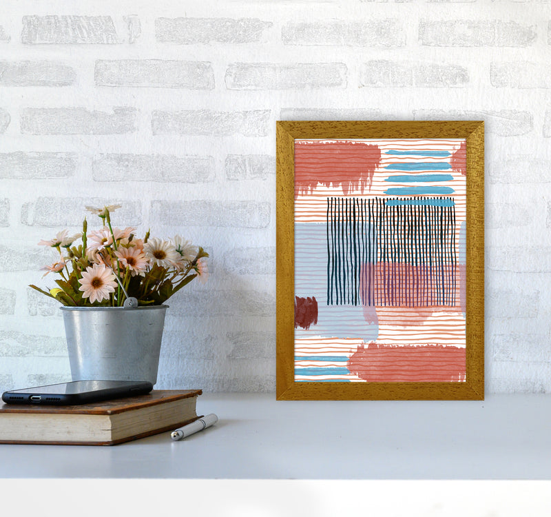 Abstract Striped Geo Red Abstract Art Print by Ninola Design A4 Print Only