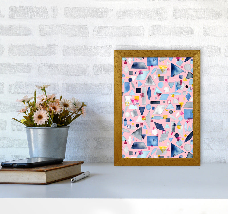 Geometric Pieces Pink Abstract Art Print by Ninola Design A4 Print Only
