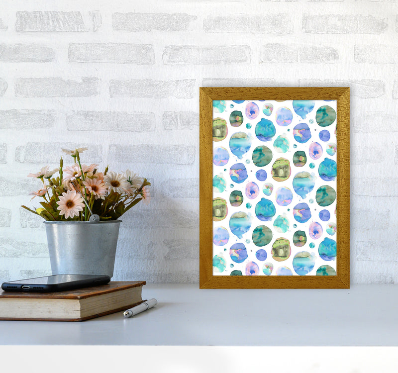 Big Watery Dots Blue Abstract Art Print by Ninola Design A4 Print Only