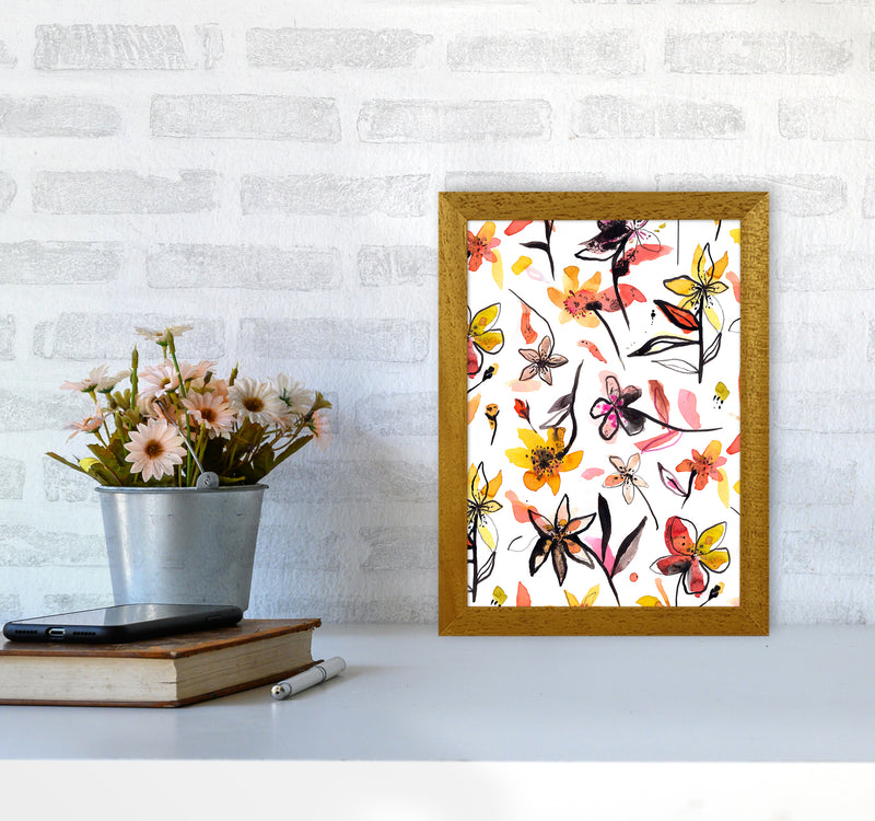 Ink Flowers Yellow Abstract Art Print by Ninola Design A4 Print Only