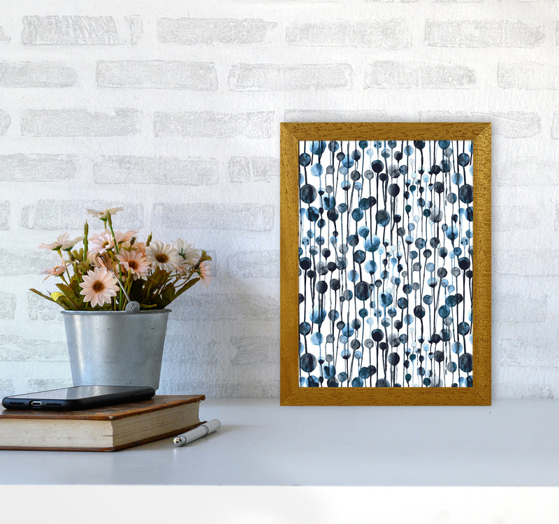 Dripping Dots Navy Abstract Art Print by Ninola Design A4 Print Only