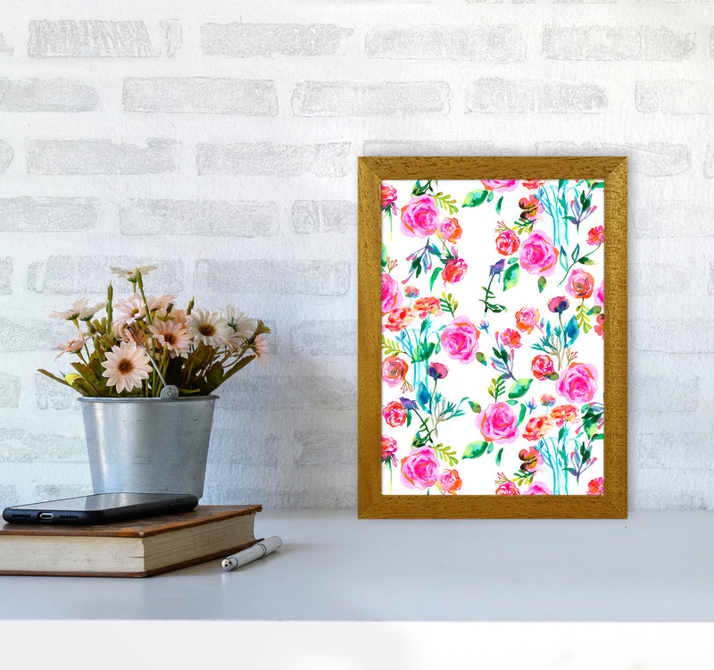 Roses Bouquet Pink Abstract Art Print by Ninola Design A4 Print Only