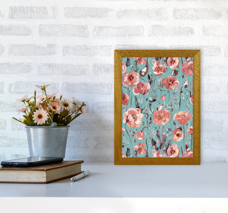 Poppies Red Green Abstract Art Print by Ninola Design A4 Print Only