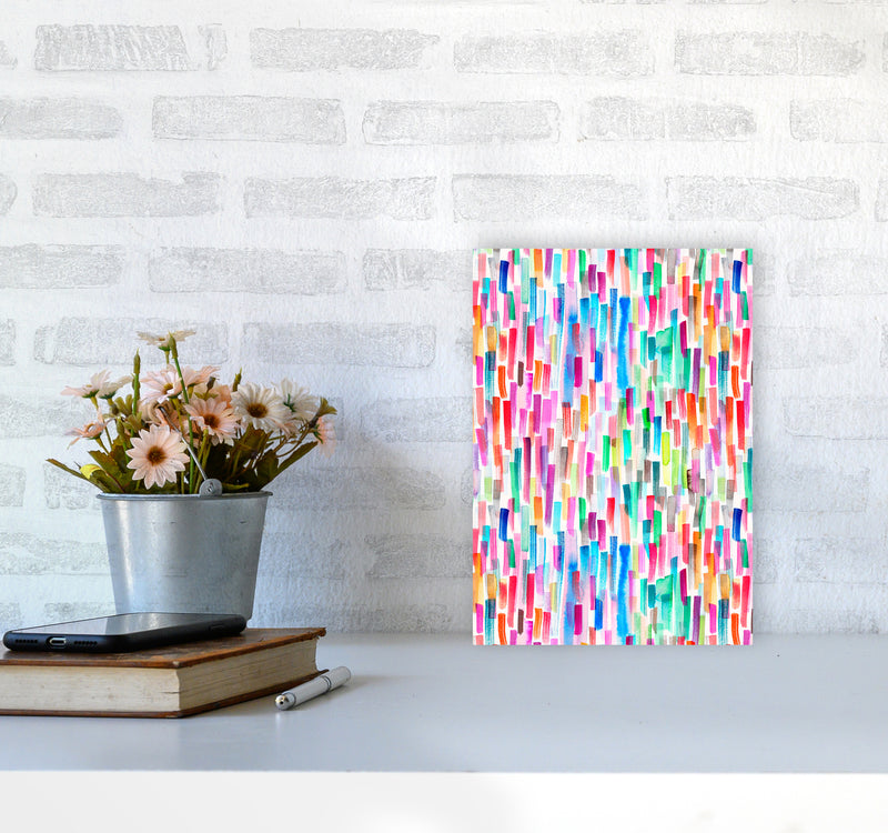 Colorful Brushstrokes Multicolored Abstract Art Print by Ninola Design A4 Black Frame