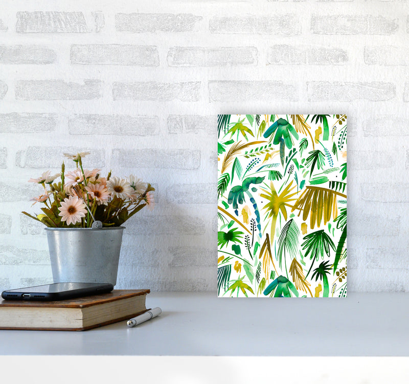 Brushstrokes Tropical Palms Green Abstract Art Print by Ninola Design A4 Black Frame