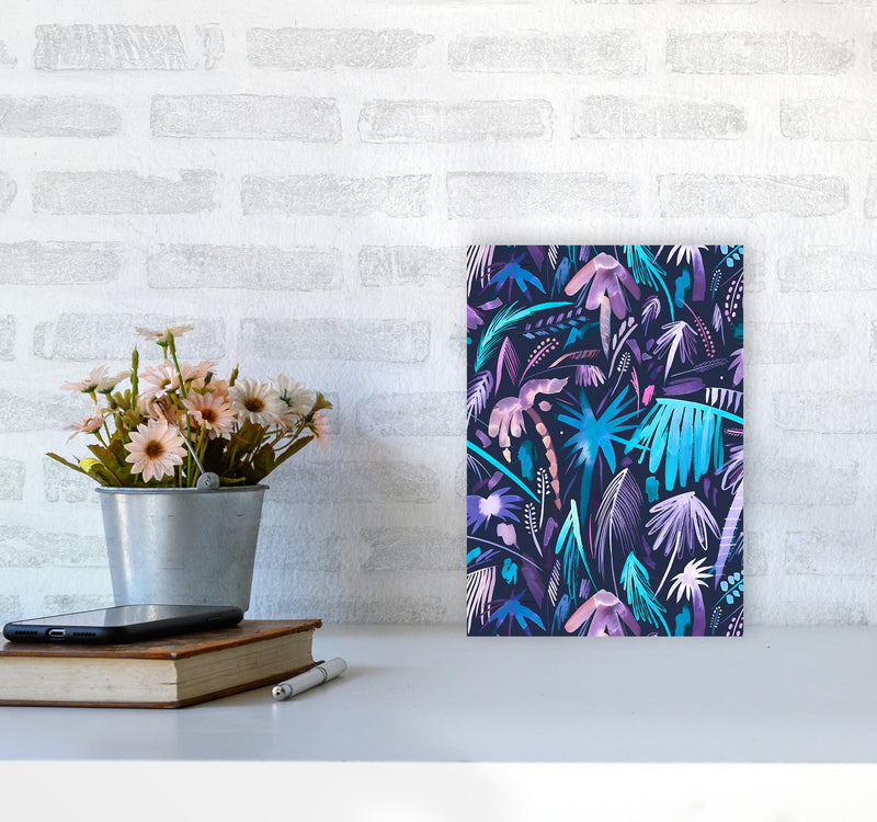 Brushstrokes Tropical Palms Navy Abstract Art Print by Ninola Design A4 Black Frame