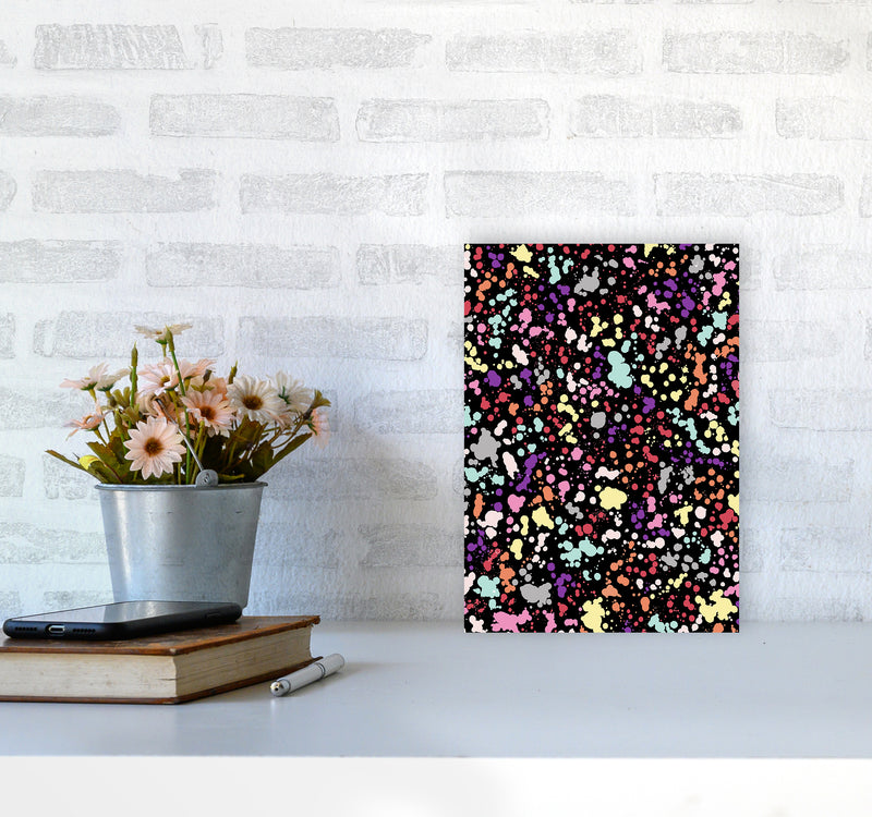 Splatter Dots Multicolored Black Abstract Art Print by Ninola Design A4 Black Frame