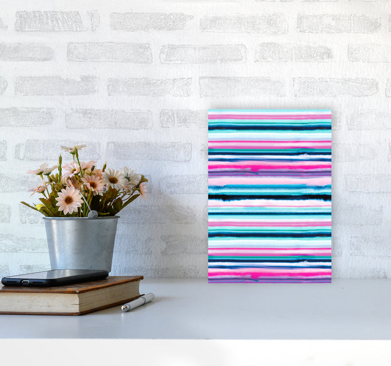 Degrade Stripes Watercolor Pink Abstract Art Print by Ninola Design A4 Black Frame