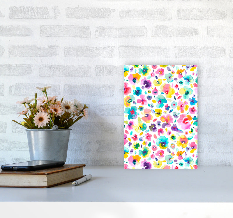 Tropical Flowers Multicolored Abstract Art Print by Ninola Design A4 Black Frame