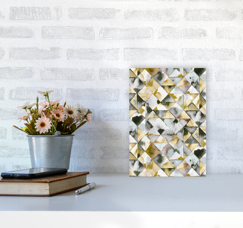 Moody Triangles Gold Silver Abstract Art Print by Ninola Design A4 Black Frame