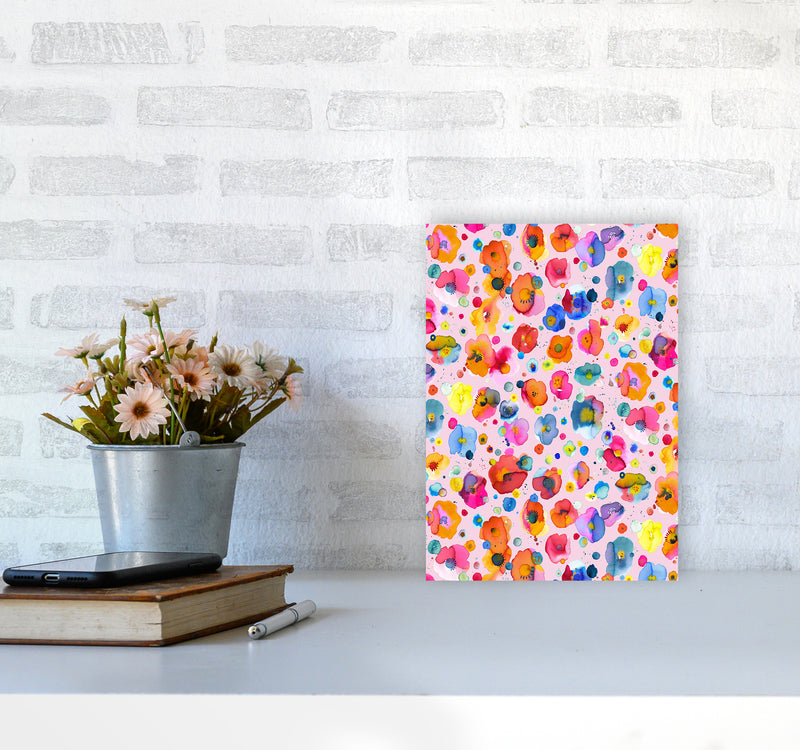 Bohemian Naive Flowers Pink Abstract Art Print by Ninola Design A4 Black Frame