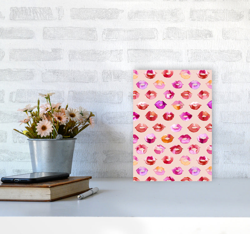 Sweet Love Kisses Pink Lips Abstract Art Print by Ninola Design A4 Black Frame
