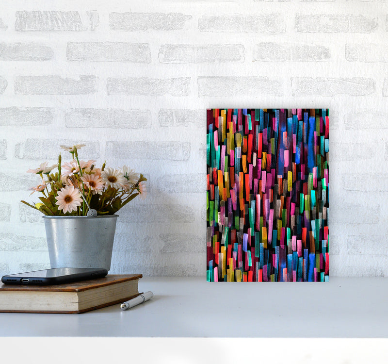 Colorful Brushstrokes Black Abstract Art Print by Ninola Design A4 Black Frame