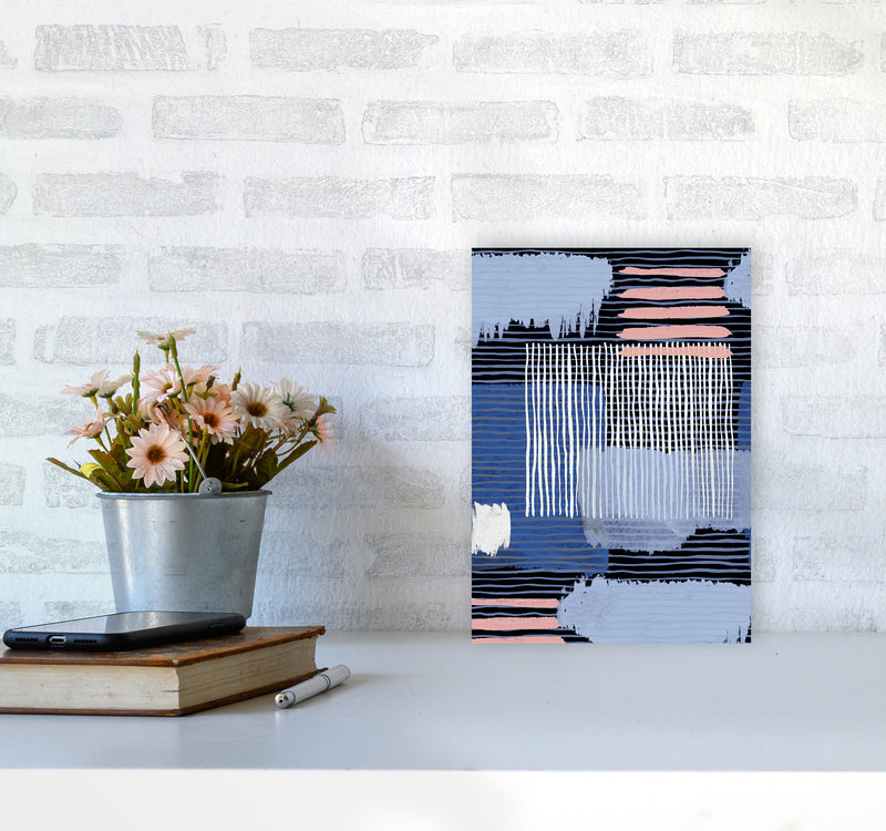 Abstract Striped Geo Blue Abstract Art Print by Ninola Design A4 Black Frame